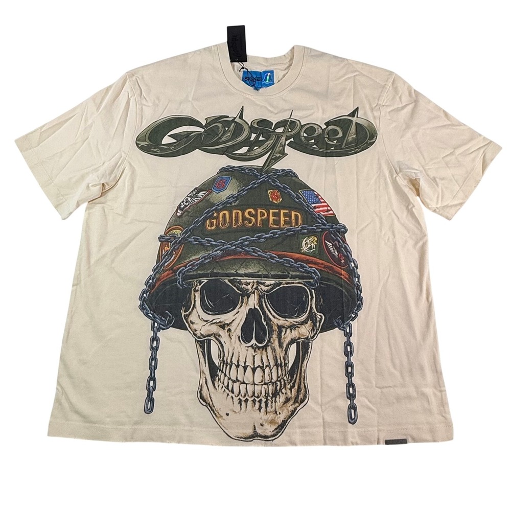 Godspeed Next Gen MMXV Skull Military Helmet Graphic Tee Cream XXL Distressed